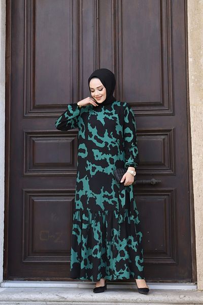 HİRA LİFE FASHİON WOMEN'S TESETURES BELLY WOVEN PATTERNED FABRIC STYLISH DRESS