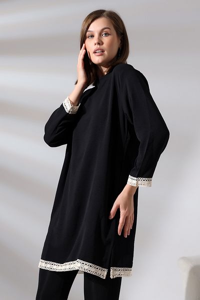 Ladies Brode Detailed Fakir Sleeve Ayrobin Tunik 21053 BLACK