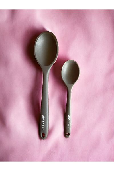 Multiamo Hard Tip Heat Resistant Fireproof Non-Stick Silicone Long Spoon 28 Cm Short Deep Spoon 20 Cm / 2 PCS