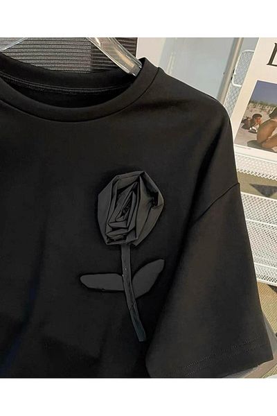 Pulli Collection New Season Basic T-shirt with Rose Detail