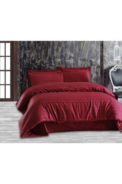 Altınbaşak Single Red Striped Cotton Satin Duvet Cover Set