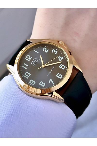Q&Q Men's Leather Cord Wrist Watch with Numbers