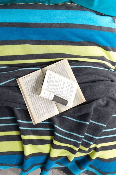 İyi Geceler İstanbul Double Cotton Blanket In Line Blue