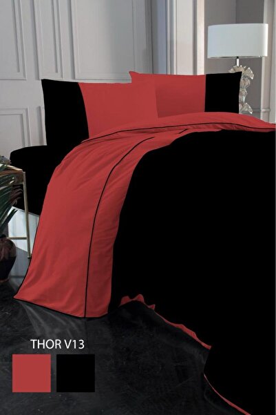 ALTINBAŞAK TEKSTİL Altınbaşak Thor 200x220 Biyeli Düz Ranforce Nevresim Takımı gri/siyah