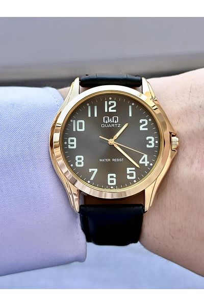 Q&Q Men's Leather Cord Wrist Watch with Numbers