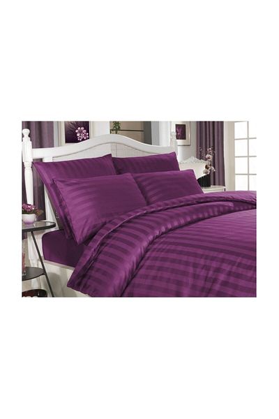 Altınbaşak Set de husă de pilota cu dungi duble din satin de bumbac Always Purple