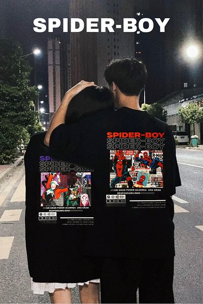 EFBUTİK Unisex Black Spider Printed T-Shirt