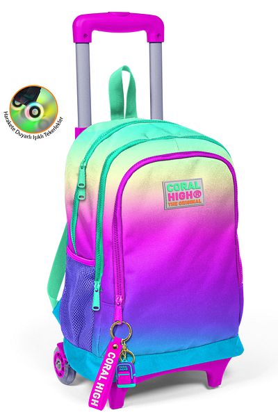 Coral High Kids Color Transitioning Three Compartment School Backpack with Wheels and Squeegee 23910