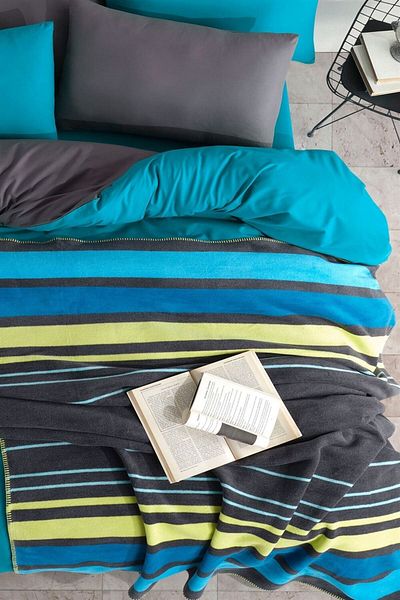 İyi Geceler İstanbul Double Cotton Blanket In Line Blue