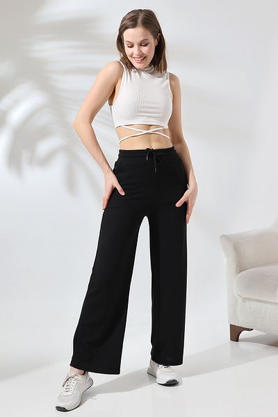 Endies Bürümcük Corded Fabric Wide Leg Trousers 21656 BLACK