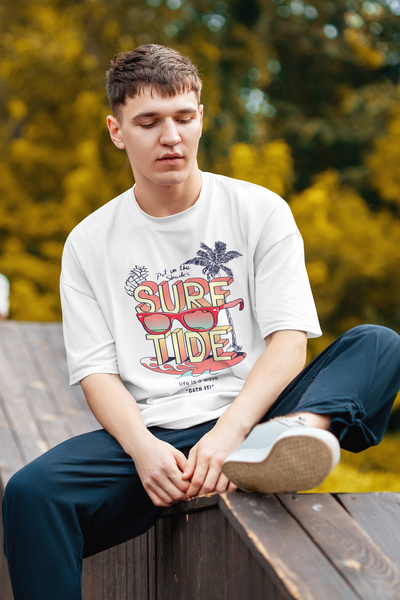 MYADA Sure Tide Written Glasses Detailed Štampano Oversize kroj T-Shirt
