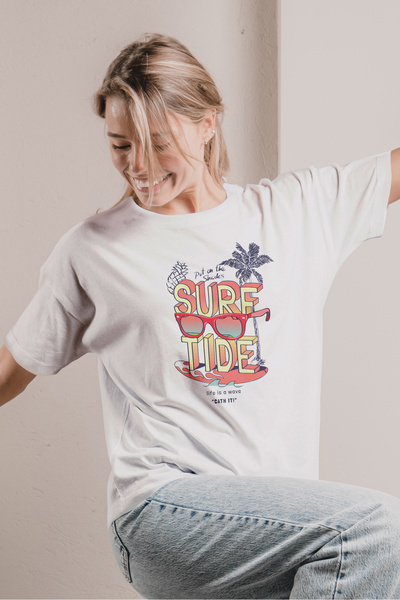 MYADA Sure Tide Written Glasses Detailed Štampano Oversize kroj T-Shirt