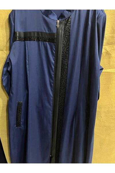 MASAL TUHAFİYE Μπλε ναυτικό 50 Size Trench Coat - με δερμάτινη λεπτομέρεια και φερμουάρ
