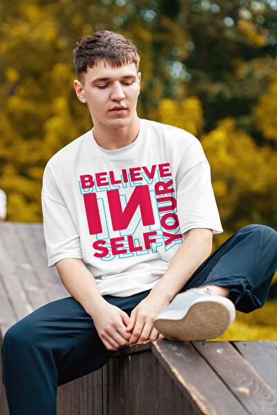 MYADA Believe in Yoursef Text Shadow Detailed Oversize Tricou