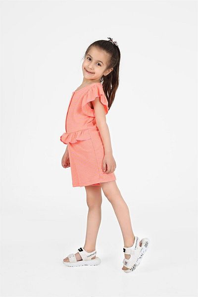 LUESS Girl's Ruffle Detailed, Colorful Striped Jumpsuit with Snap Fasteners