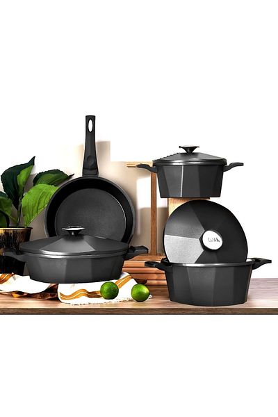 COOKCASE Oms 3534 Dodeca 7 Piece Quartz Granite Cast Pot Set