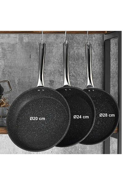 COOKCASE Falez Granite Pan Set - 3-Piece Steel Handle, 20-24-28