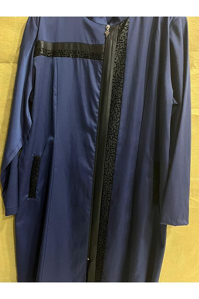 MASAL TUHAFİYE Μπλε ναυτικό 50 Size Trench Coat - με δερμάτινη λεπτομέρεια και φερμουάρ