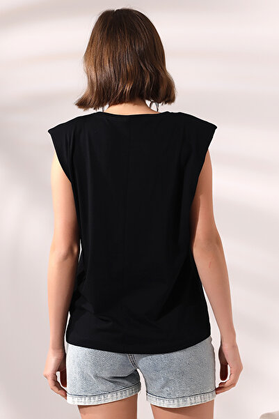 Endies Памучна тениска с подплънки на раменете 19619 ЧЕРНА