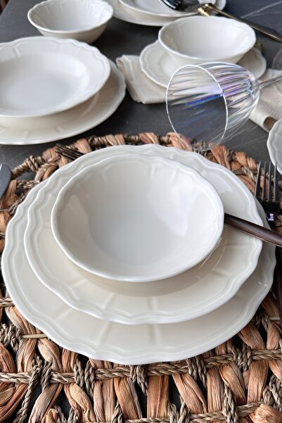 porselenden Perla 24 Parça 6 Kişilik Premium Porselen Yemek Takımı Krem