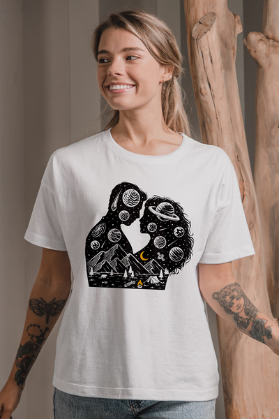 MYADA تي شيرت كبير الحجم مطبوع عليه طابع الفضاء للزوجين