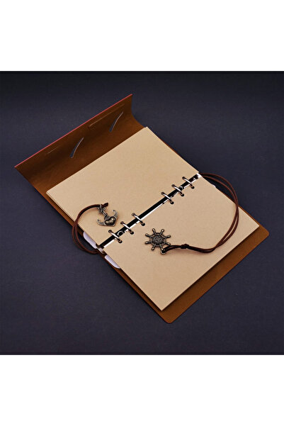 CAVAŞ sun hat دفتر تذكاري من الجلد باللون الأسود بنمط البوصلة المطرز