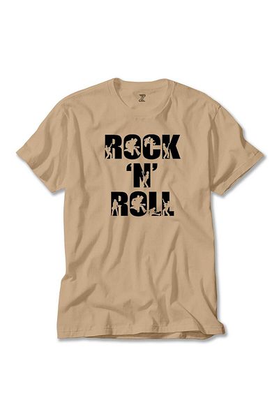 Z zepplin Μαύρο Rock 'N' Roll Text Cream T-Shirt