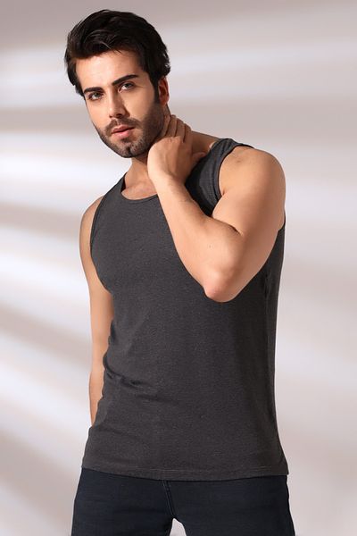 RUN RUN Men's Regular Fit Cotton Flexible Undershirt 19551 DARK ANTHRACYTMELANJ
