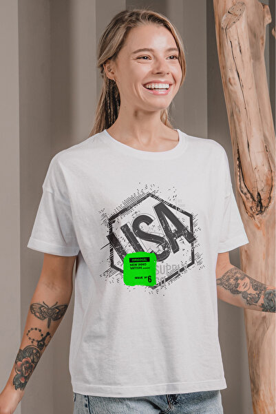 MYADA Tricou supradimensionat colorat cu design text din SUA