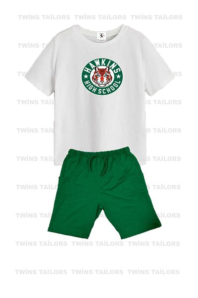 twins tailors Two Pieces Children's Set with Tiger and Game Printed Shorts