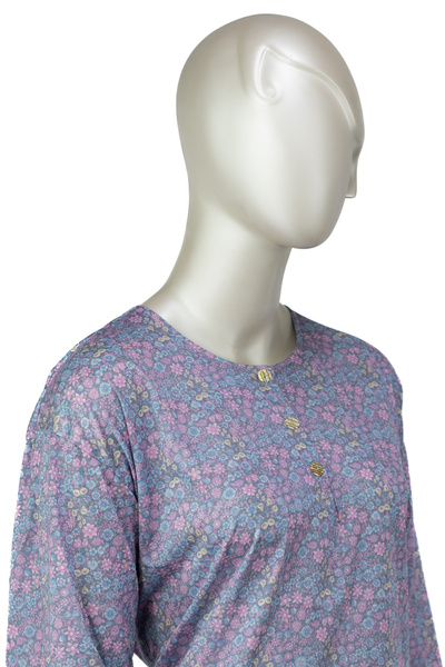 Oppland Γυναικεία χάρτινη στάμπα Κλασική μητρική μπλούζα Βαμβακερό ύφασμα Fulya με μοτίβο τριών κουμπιών Άνετη πλήρης εφαρμογή