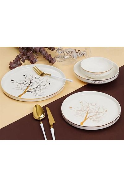 COOKCASE Symbol Tree Tree Pattern White Gold Porcelain Exelance SWEET PLATE -320