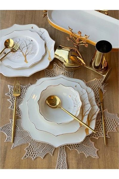 COOKCASE Symbol Tree Tree Pattern White Gold Porcelain Cornered SWEET PLATE ECSELANS-290
