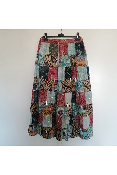 Butik Tülin Otantik pamuk çok renkli desenli peçvörk gümüş payet el işi süslü...