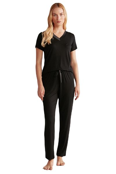 Nautica Women's Soft Textured Black Pajama Set