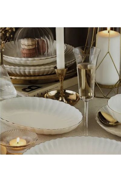 Kütahya Porselen Bone Luz BOAT PLATE 24 cm Platinum