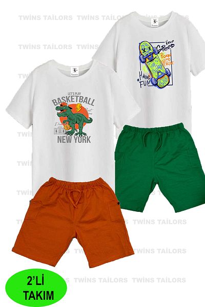 twins tailors Set pentru copii din două piese cu imprimeu KayKay și Dinozaur cu pantaloni scurți