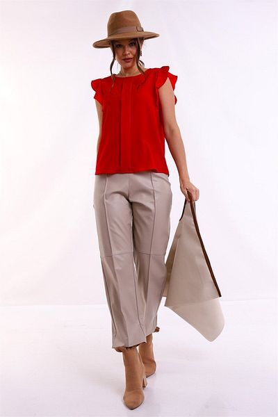 GLAMIFY FASHION Short Sleeve and Ruffle Round Neck - Blocky Relaxed Fit Cool Blouse