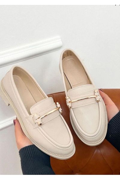 EGA Ellie Women's Cream Skin Buckle Detailed Lofer