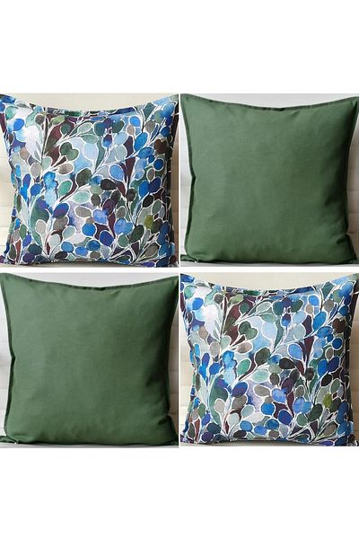 Fabric by Gülçin Σετ μαξιλαροθήκης 4 τεμαχίων με λινό βαμβακερό πράσινο με σχέδιο