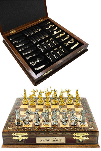 Cooper Chess Premium Büyük 36cm Masif Ahşap Ceviz Kutulu Metal Satranç Takımı...