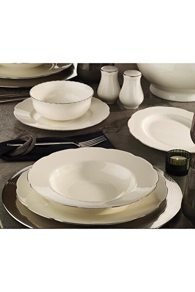 Kütahya Porselen 6’lı Bone Olympos Çukur Yemek Tabağı ( Platin Fileli )