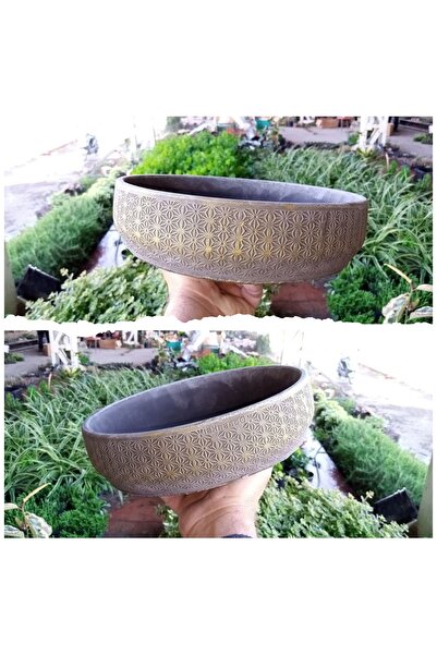 Genel Markalar 2 Adet Londra Dizayn Beton Aranjman ve Bonsai Saksısı Çiçek Desen Ağız Çap 20-30 cm çap
