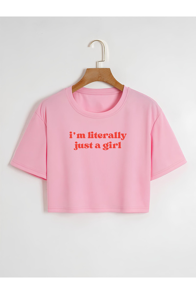 Ginevra Γυναικείο μπλουζάκι Oversize Crew Neck Just A Girl με στάμπα Crop