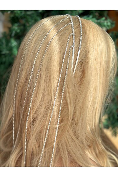 Queen Nelly Imported Luxury Gray Crown - 2 Sliver Row Crystal Stone, Long Cha...