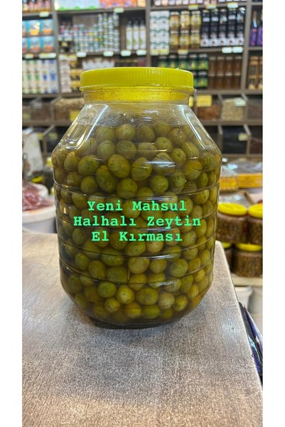 Hacıoğlu baharat Hatay yöresel Halhalı Yeşil Zeytin İri Boy 3 kg / 5 litre