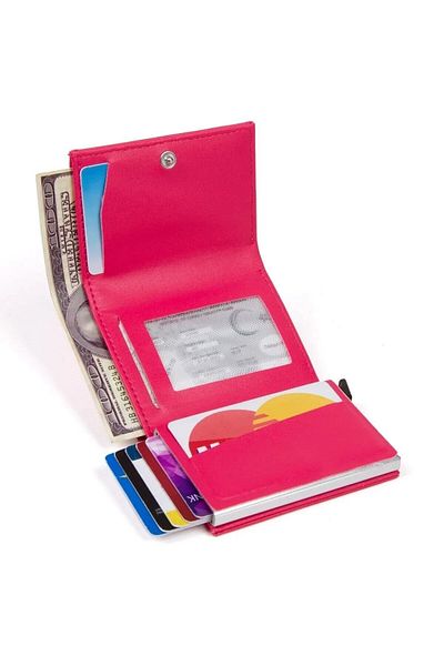tuldar Pink Automatic Shooting Mechanism RFID Card Holder Wallet - Gift Card with Paper Money Compartment