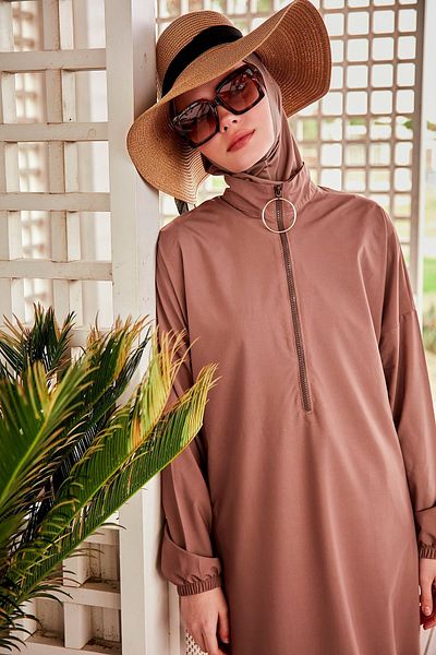 Marina Mink Colored Parachute Fabric - Full Covered Hijab Swimsuit M2405