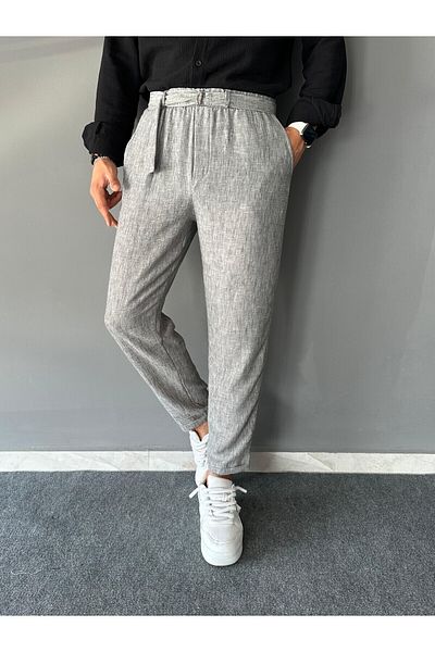 THEMANN Black Relax Fit Linen Jogger with Belted Waistband