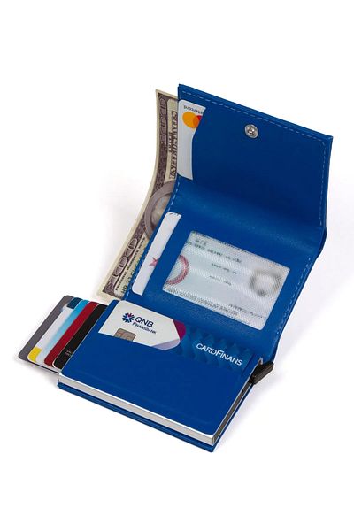 tuldar Μπλε Προστατευτική Κάρτα RFID Αυτόματης Σκοποβολής - Πορτοφόλι θήκης δώρου με μηχανισμό χάρτινο διαμέρισμα χρημάτων
